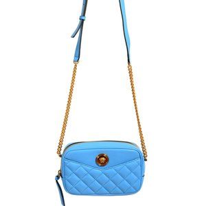 Versace Women's Blue Quilted Leather Small Camera Bag Crossbody Shoulder Bag